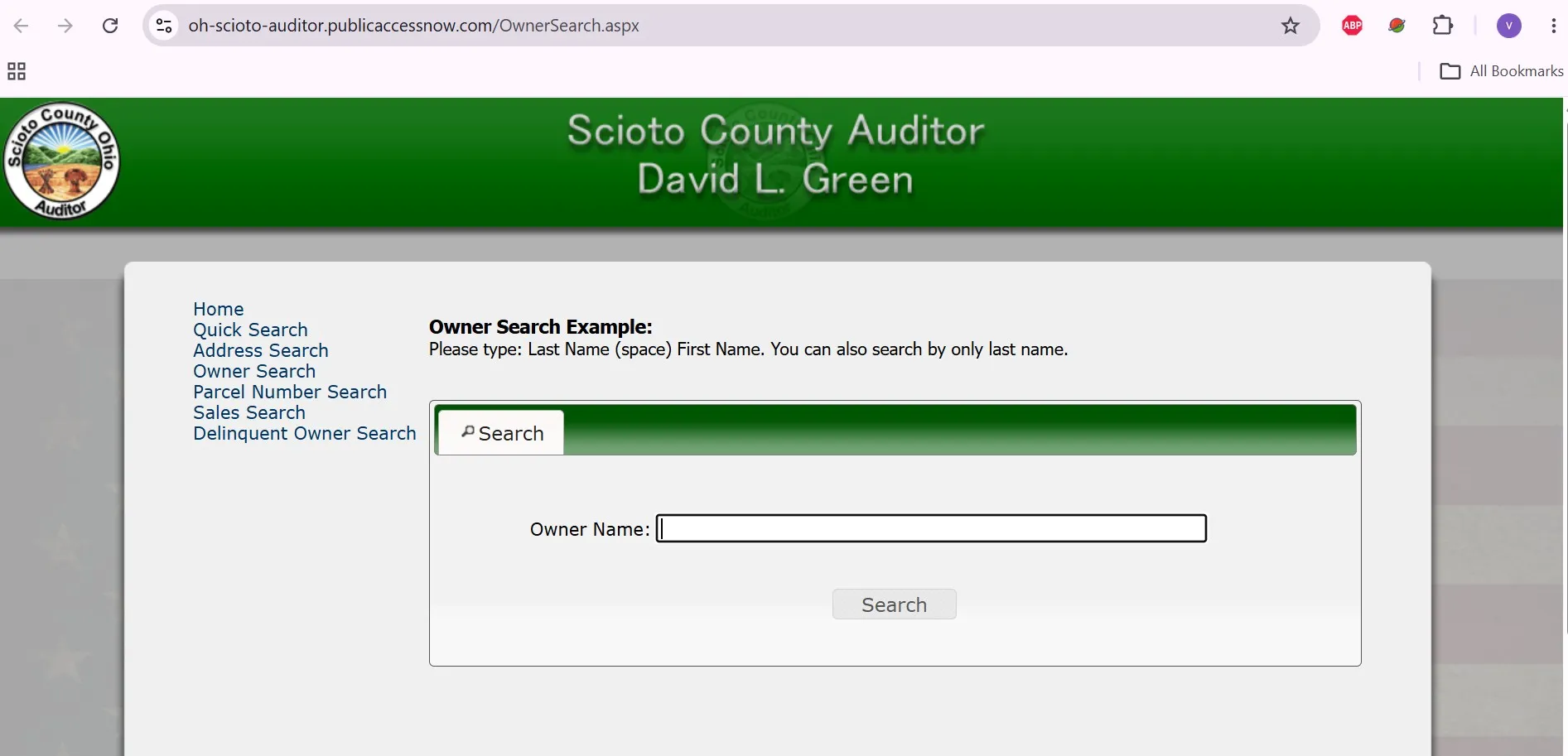 Official Scioto County Ohio Auditor property search with owner address parcel sales and delinquent owner options