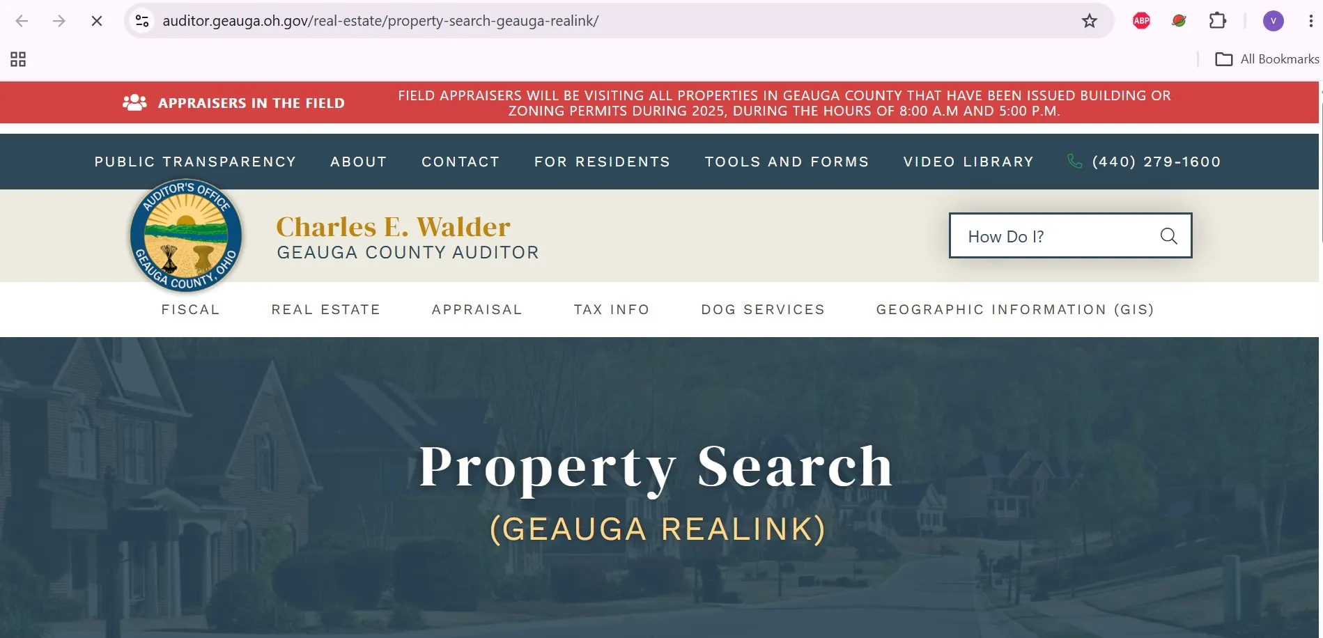 Geauga County Ohio Auditor REALink property search with owner, address and parcel lookup options