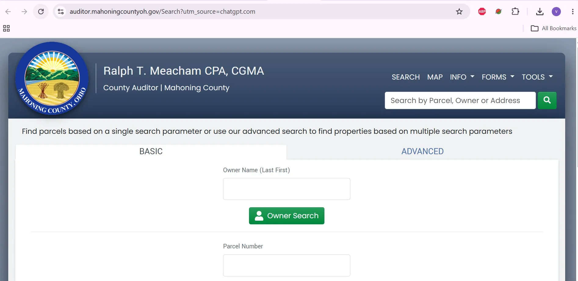 Official Mahoning County Ohio property search with owner, address, parcel and advanced search fields
