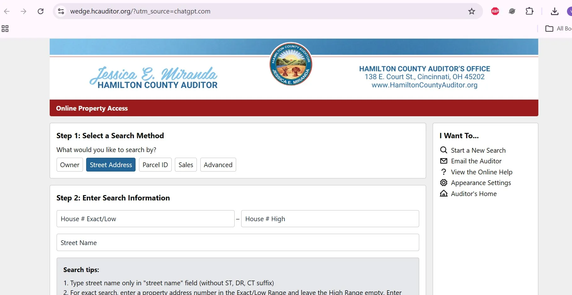 Hamilton County Auditor Ohio property search by owner, street address, parcel ID, sales or advanced criteria