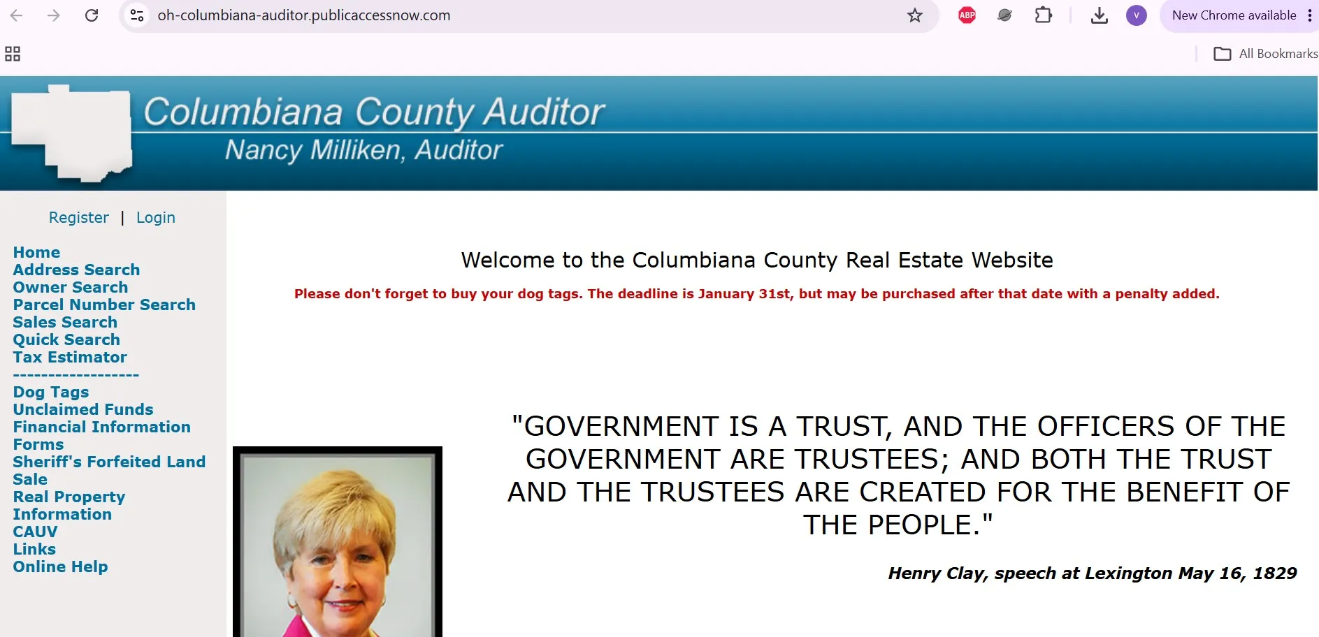 Official Columbiana County Ohio Auditor property search with owner, address, parcel, sales and tax lookup options