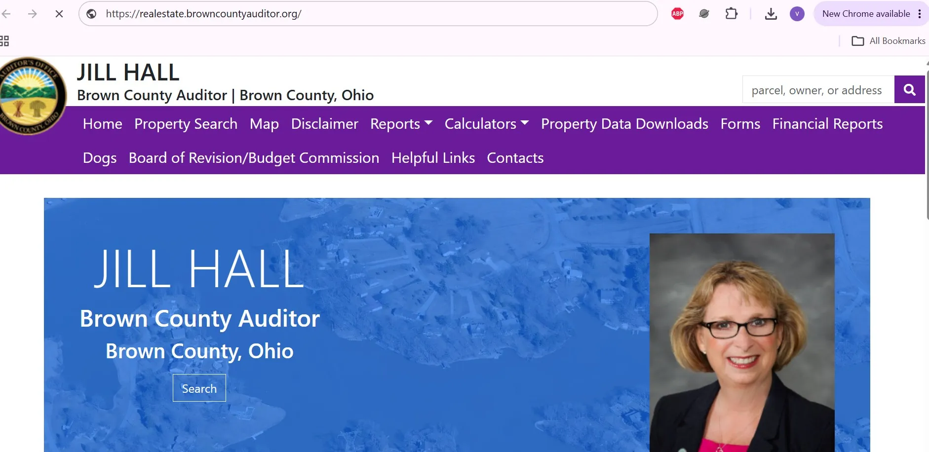 Brown County Ohio Auditor property search form for parcel, owner and address records