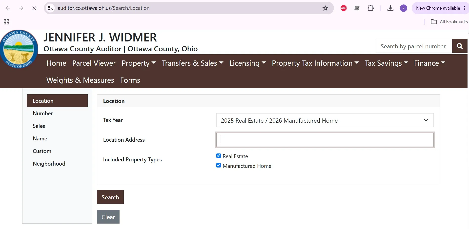 Ottawa County Ohio Auditor property search with address, parcel, owner and tax-year lookup options