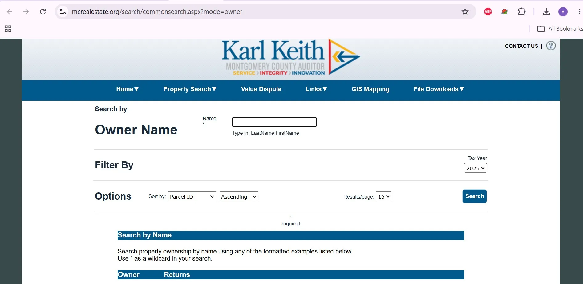 Montgomery County Ohio Auditor property search with owner, address and parcel lookup options